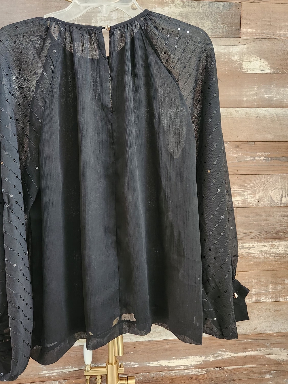 Vine & Love Black Sheer Sleeve Sequin Blouse
